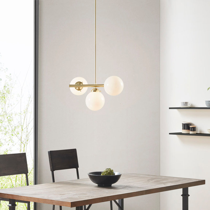 Lustre 3 lumières avec ampoules sphériques en verre givré
