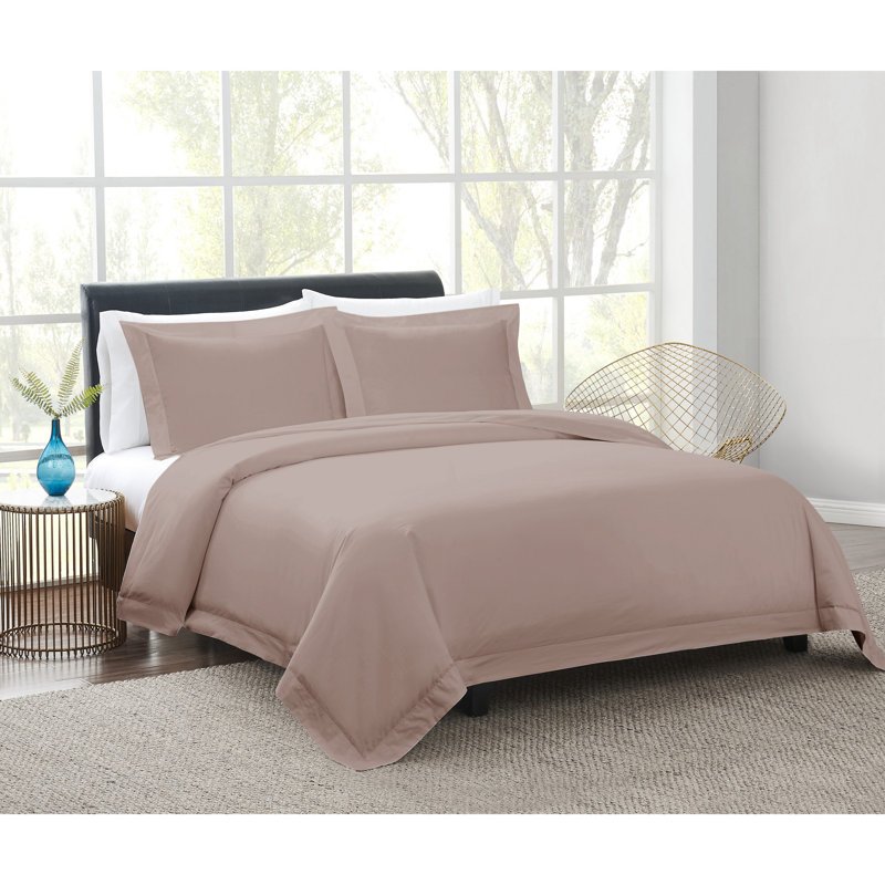 Vince Camuto 400TC Percale Cotton Duvet Set, Blush, Full/Double Duvet Cover + 2 Standard Shams