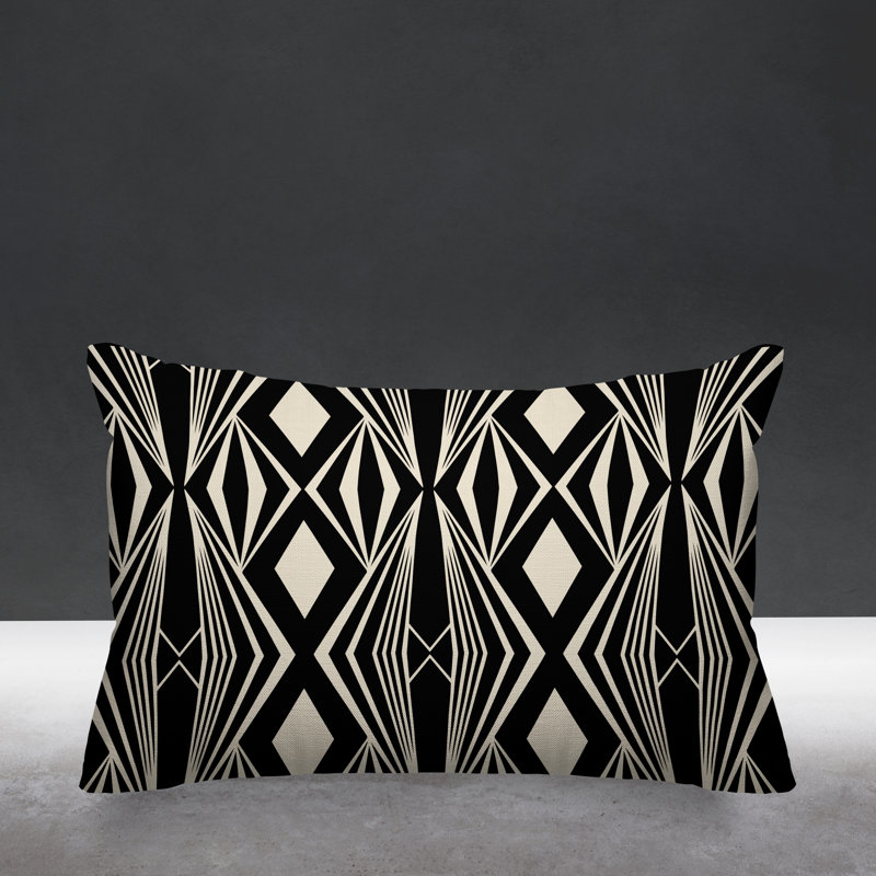 Housse et insert de coussin rectangulaire d'extérieur Minimalist Tribal, Noir