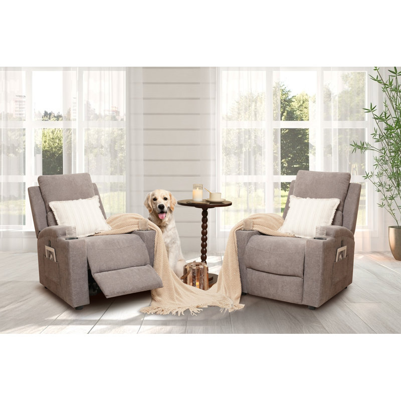 30.71'' Ultra-Comfortable Modern Recliner with Push-Back Mechanism, Dual USB Ports, and Cup Holders(Set of 2), Gray