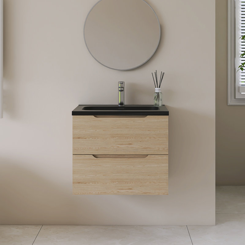 Meuble-lavabo mural simple avec comptoir en quartz noir intégré, 24"