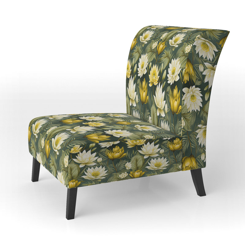 & Eclectic Accent Slipper Chair C, White And Green Peonies Retreat Oasis