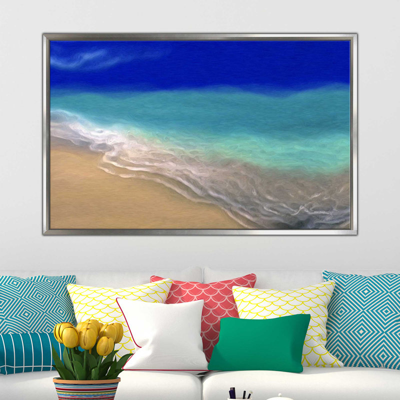 «Beach Scene», reproduction d'art, H 27,5 po x l 43,5 po x P 2 po, Cadre flottant argent
