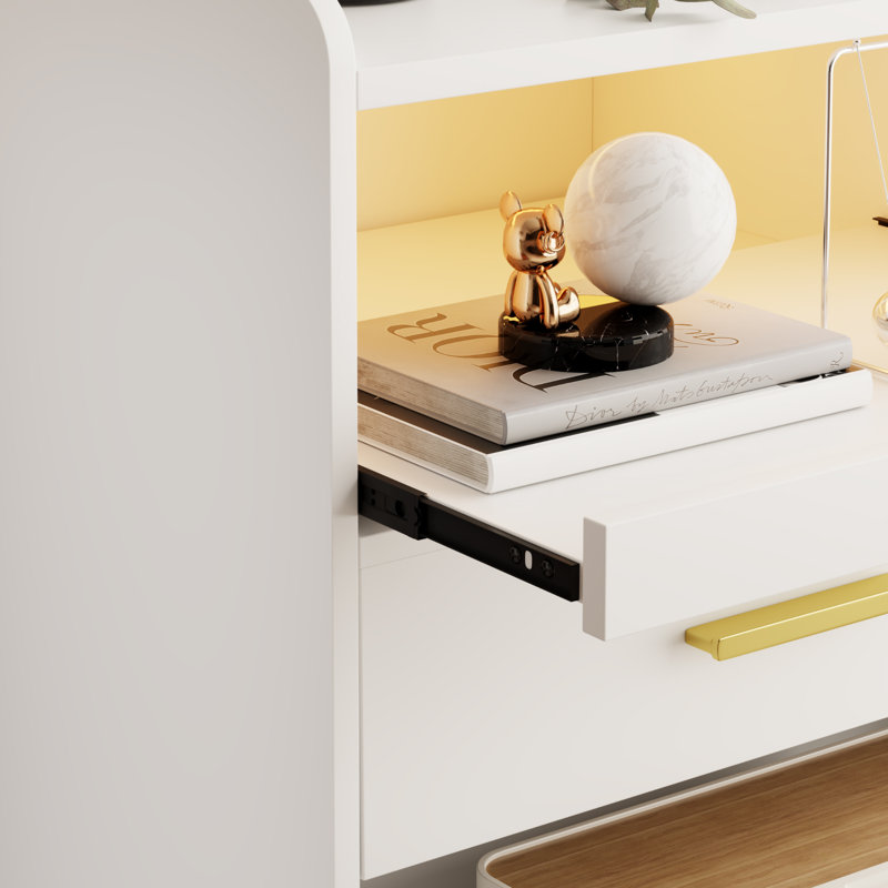 Eaden 3 Drawer Nightstand With Light, White