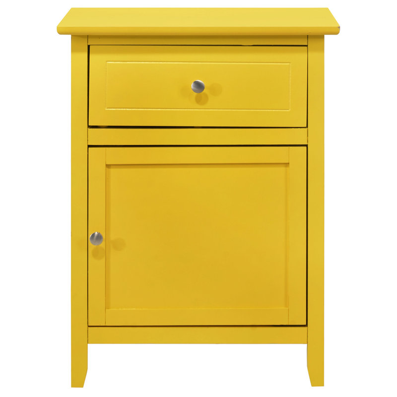 Table de chevet chic jaune vif avec rangement et espace - H 25 po x l 19 po x P 15 po, tiroir, entièrement assemblé, pour chambre à coucher H 25 po x l 19 po x P 15 po, structure solide