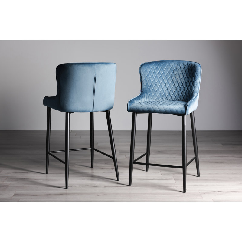 Mireille Upholstered Adjustable Height Counter Stool with Metal Frame, Petrol Blue, Black