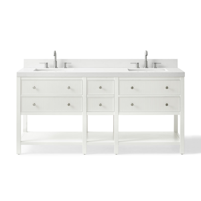 Quartz Single Vanity with Ceramic Sink, Classic White, 72"