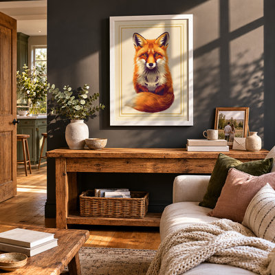 Alert Fox Portrait Rustic - Framed Print