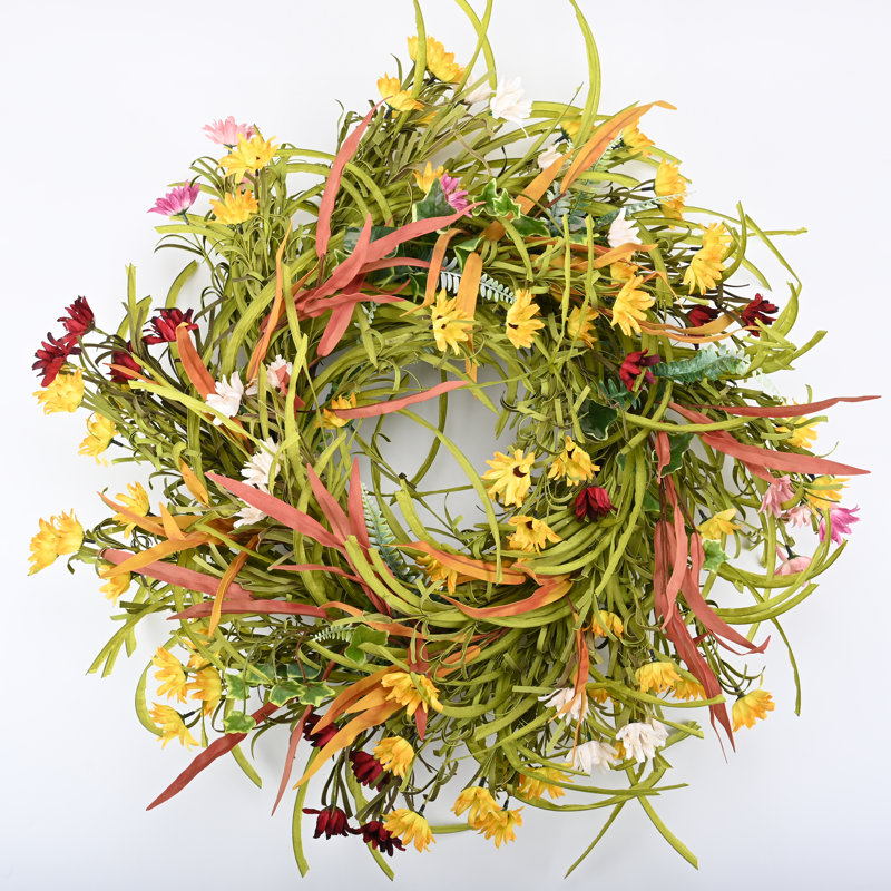 26" Faux Daisy Fall Front Door Wreath for Thanksgiving Day