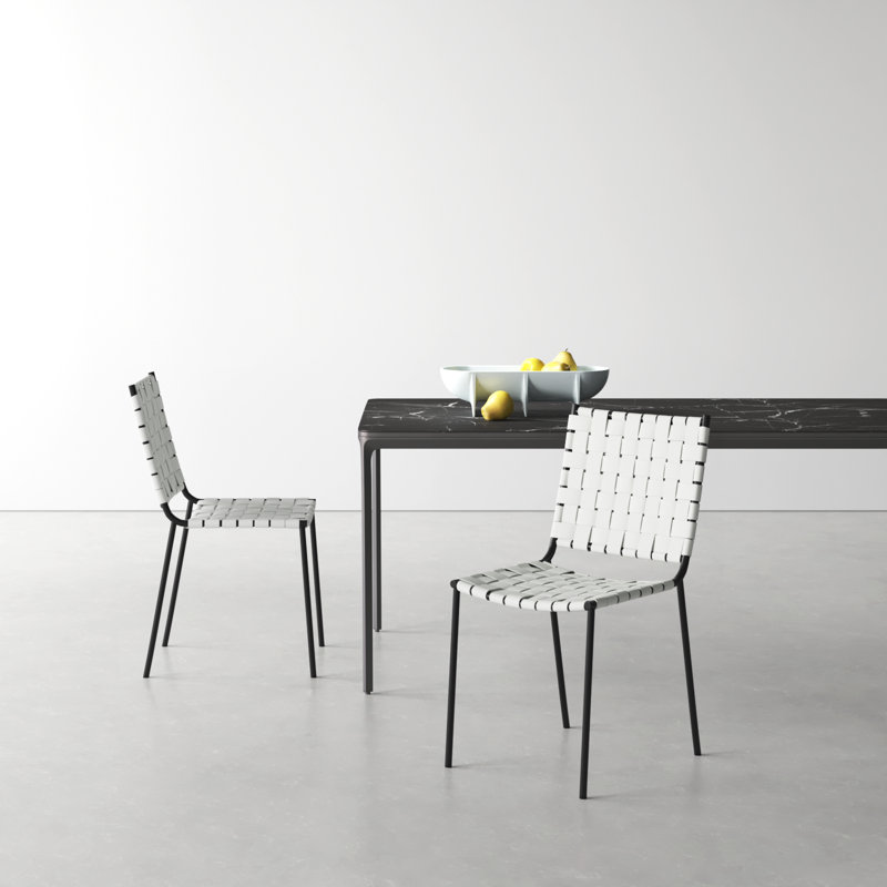 Ryland 18.5'' H Leather Upholstered Metal Armchair, White Genuine Leather, Black