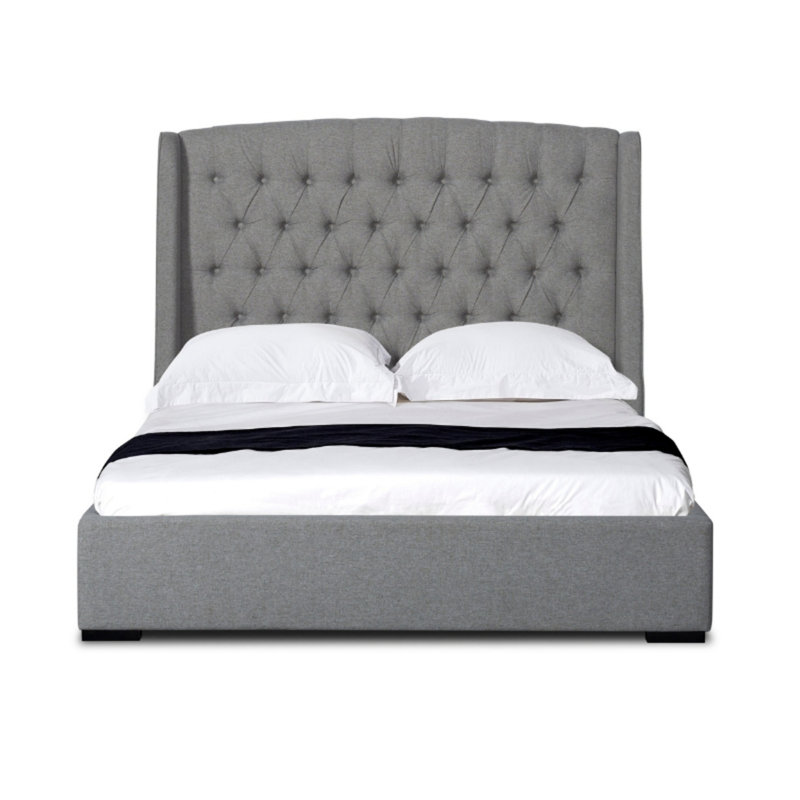 Grand lit plateforme tapissier Halema, gris