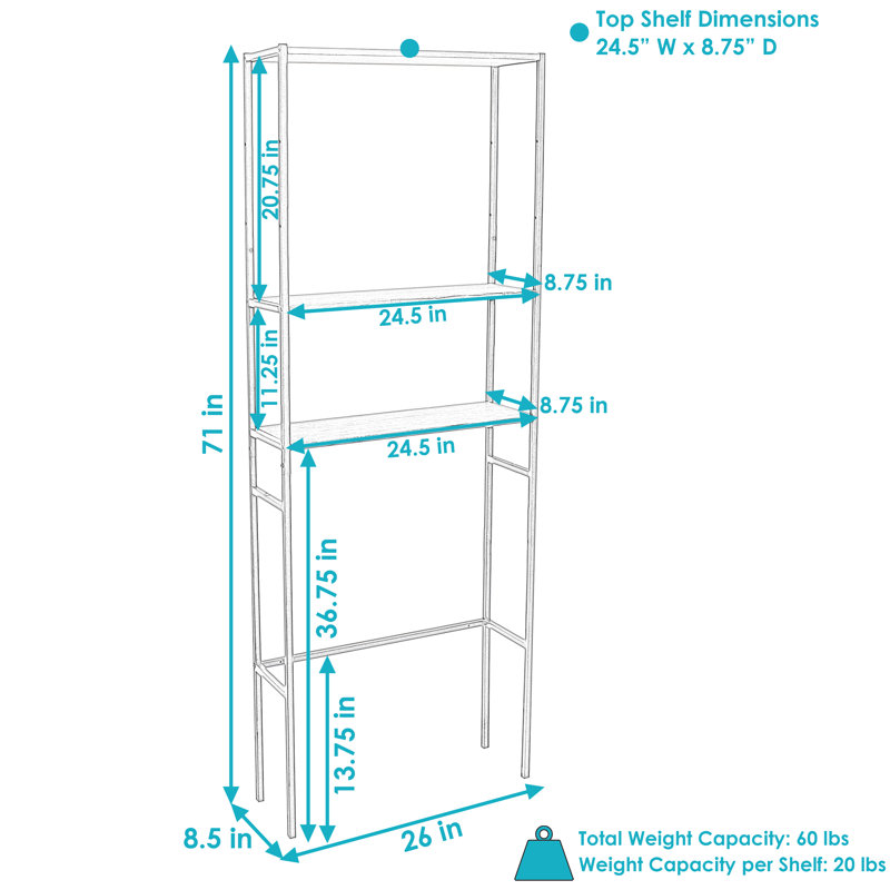 Teak and Black 3-Tier Over-the-Toilet Storage Shelf