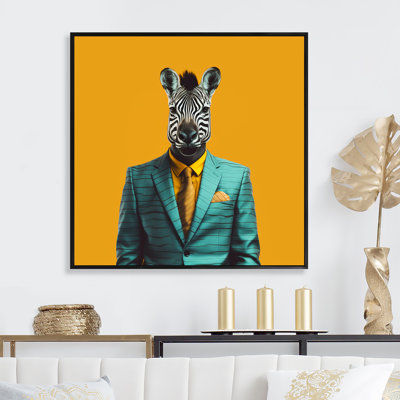 Jaune et bleu habillé de zèbre - Art mural animal zèbre