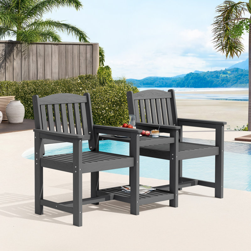 Chaise Adirondack d'extérieur en PEHD avec table double épaisseur, Gris