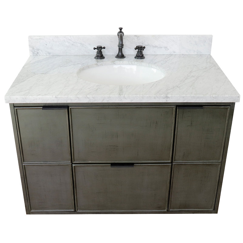 37'' Single Bathroom Vanity with Top, White Carrara