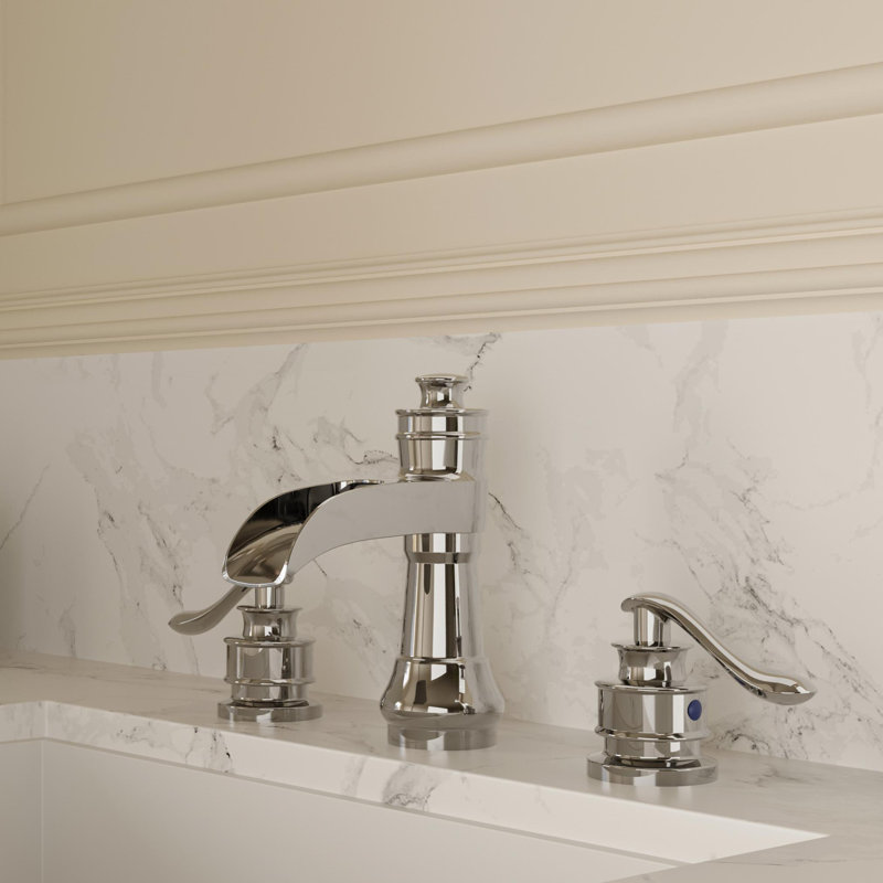 Robinet de lavabo pour salle de bain délavé à 3 trous et 2 poignées en chrome poli Deluge, Chrome poli