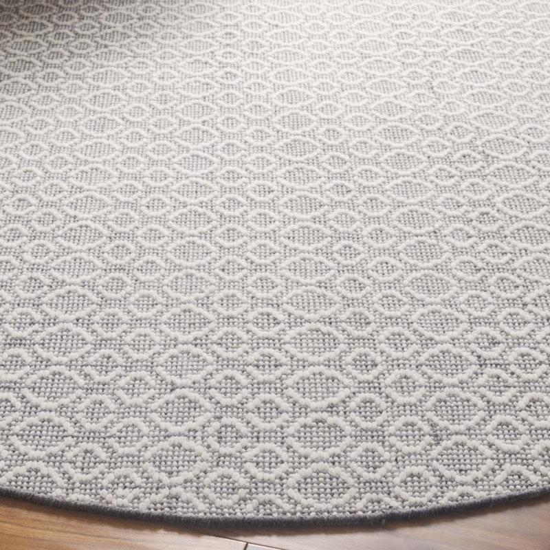 Nickholas Flat Weave Wool/Cotton Geometric Rug in Ivory/Gray, Round 6'
