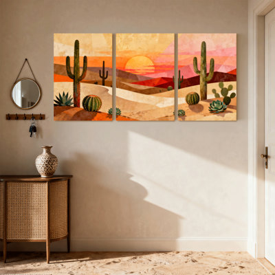 «Cactus Desert Sunset», ensemble de 3 reproductions d'art sur toile