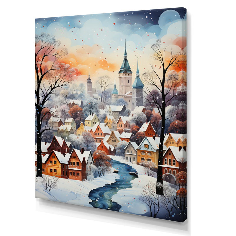 Winter Village In 1950, reproduction d'art sur toile, H 32 po x l 16 po x P 1 po, Toile tendue