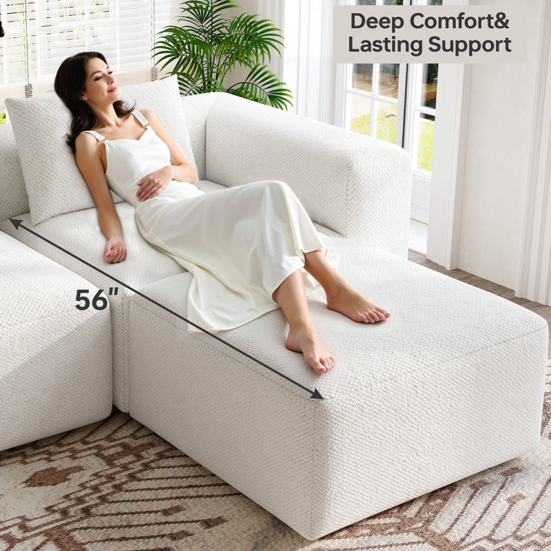 Boneless 103" Boneless Sectional Couch Modular Sofa, Deep Seat Faux Fur Cloud Couches For Living Room, L-Shaped Couch With Movable Ottoman, No Assembly Required