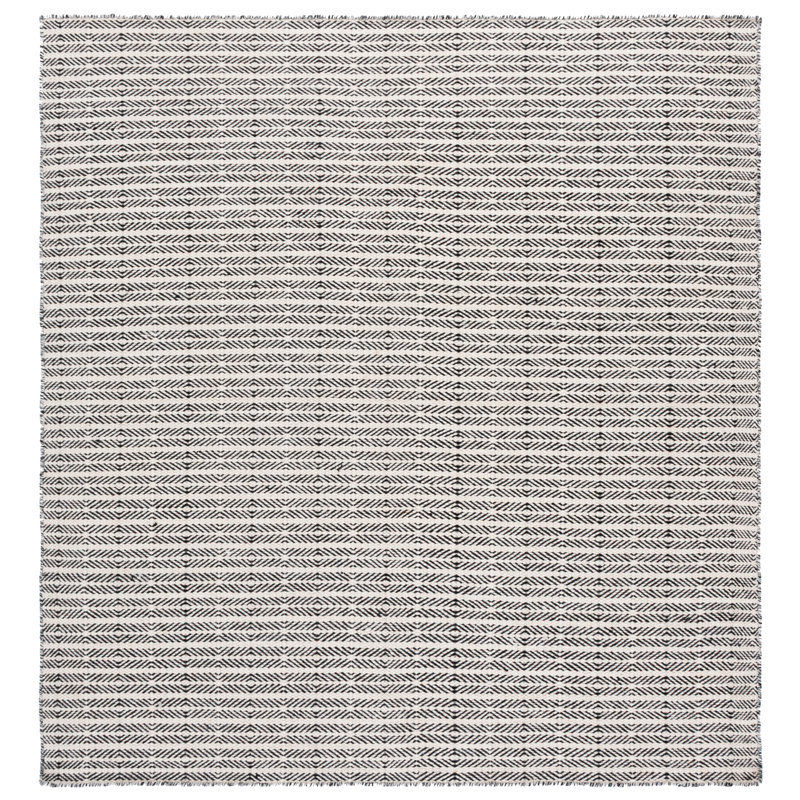 Abbie-Louise Hand Tufted Wool/Cotton Striped Rug in Black/Ivory, Square 7'