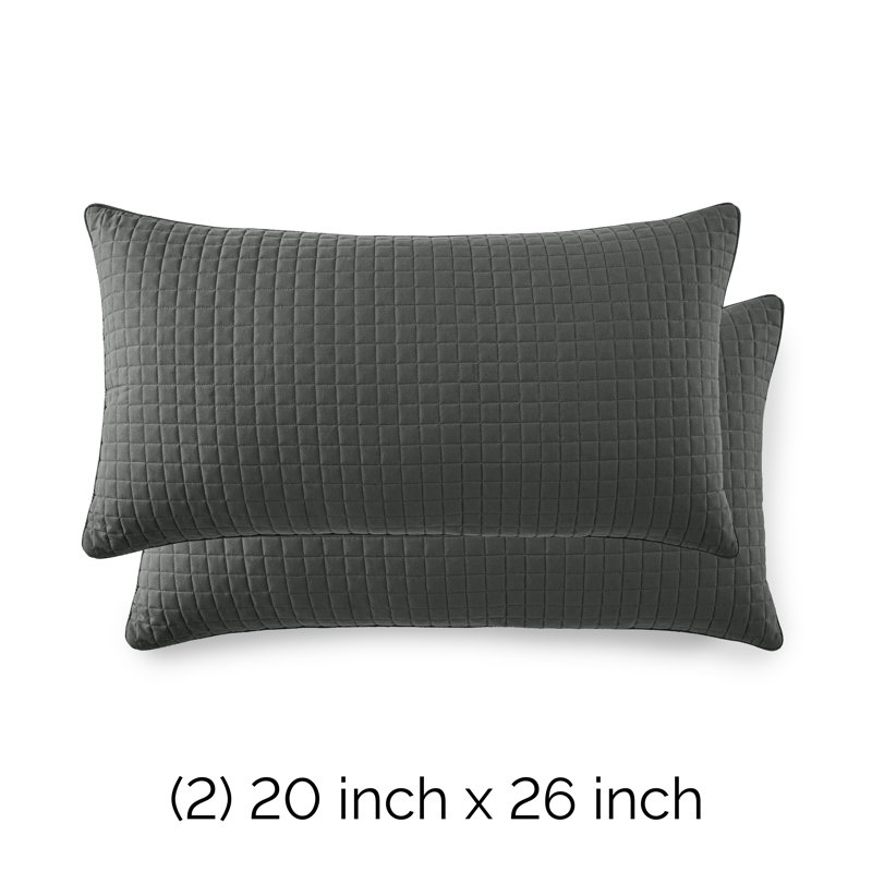 Ensemble de 2 taies décoratives matelassées à motif carré en microfibre à bords carrés passepoilées Southano Fine Linens, lot de 2, 20 po x 36 po, ardoise