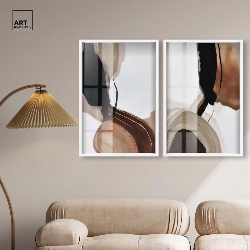Ensemble d'art abstrait bohème « Earth Curve Series » avec cadre noir, 10 x 15, par Art Remedy, 31" H x 21" W, White Frame