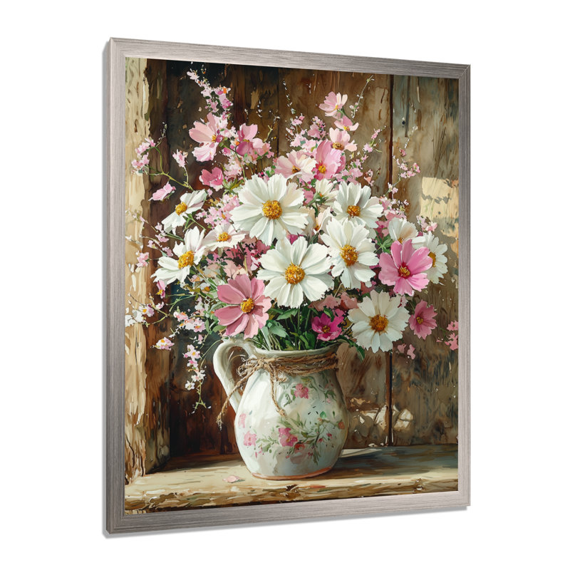 Bennett - Floral Canvas Wall Art, Argent argent, H 20 po x l 12 po, Reproduction encadrée sans passe-partout