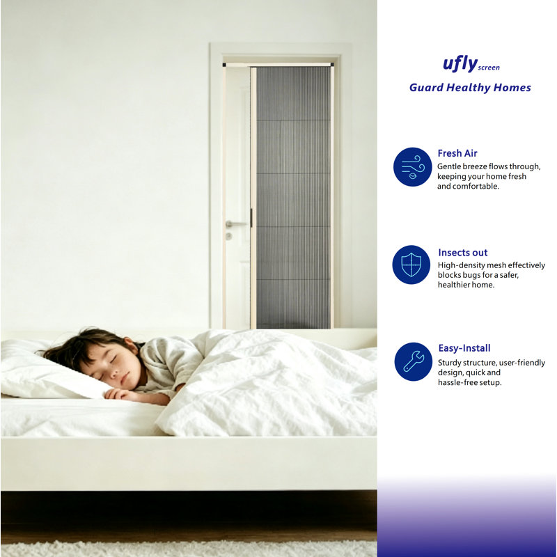 Porte moustiquaire pliante et rétractable blanche S3.0 81-91 cm (L) x 203 cm (H), largeur ajustable, sans pincement, installation facile, anti-insectes, résistante à la chaleur, indéformable, gain de place