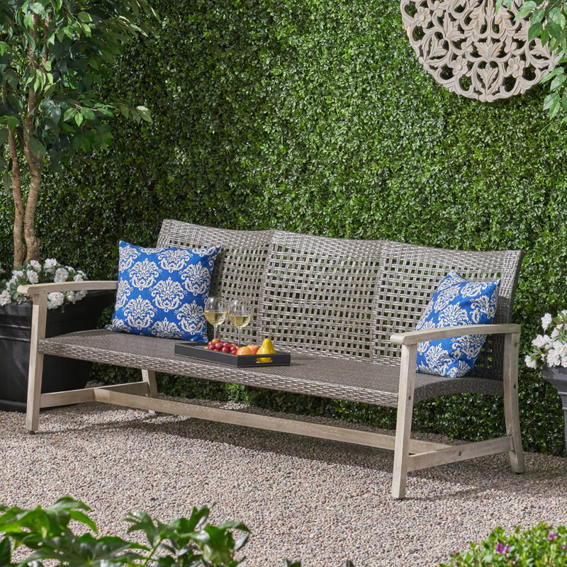 Canapé d'extérieur en bois d'acacia 3 places, Gris