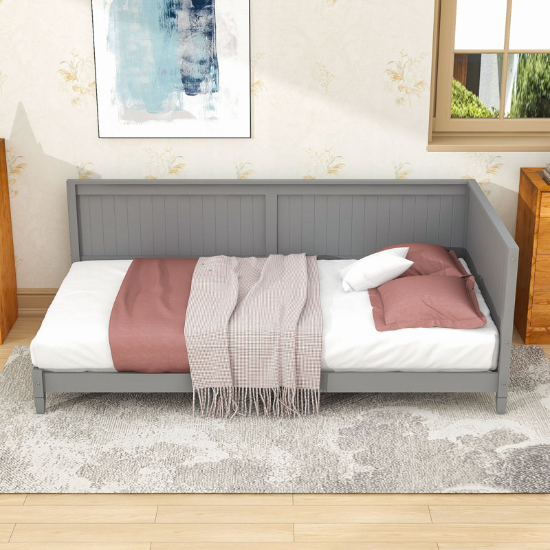 Twin Size Wooden Daybed with Slats, Gray