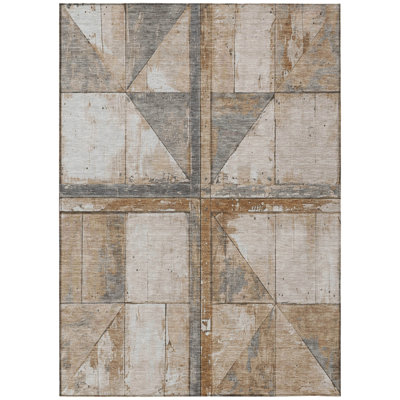 9' X 12' Copper And Gray Geometric Washable Indoor Outdoor Area Rug