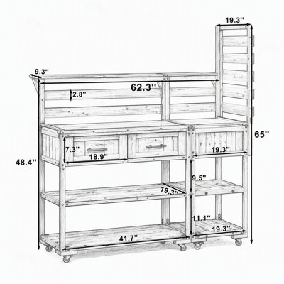 Îlot de cuisine extérieur en acier inoxydable avec dessus de table surélevé et tiroirs