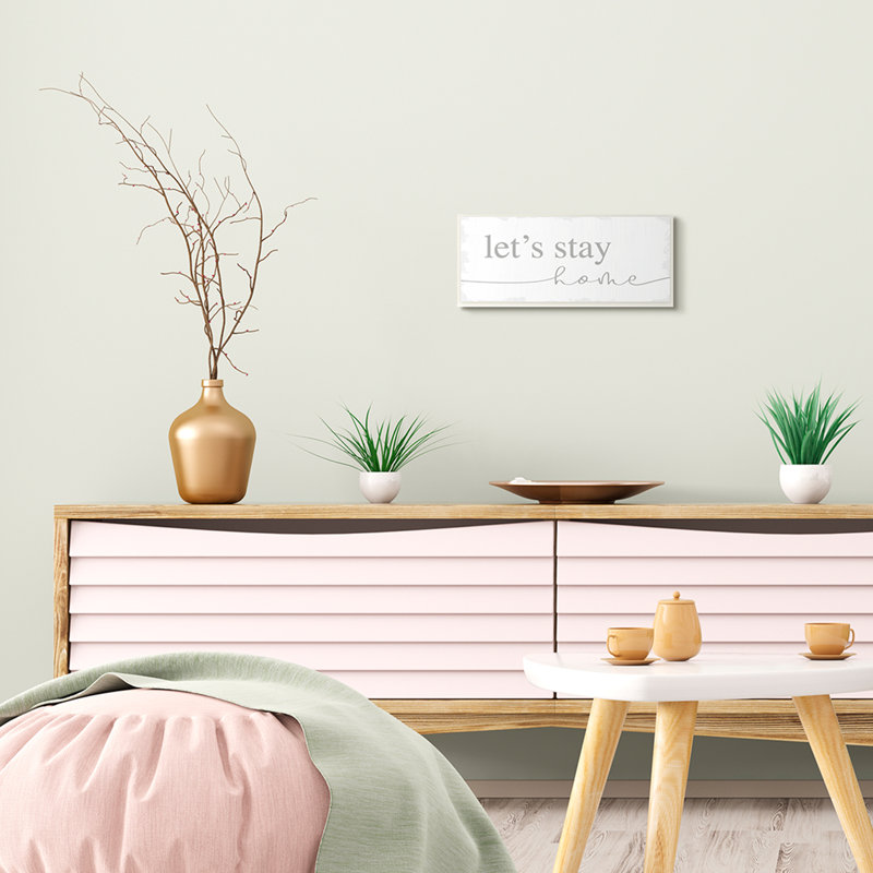 «Let's Stay Home», gris doux vieilli, Plaque murale, H 7 po x l 17 po x P 0,5 po