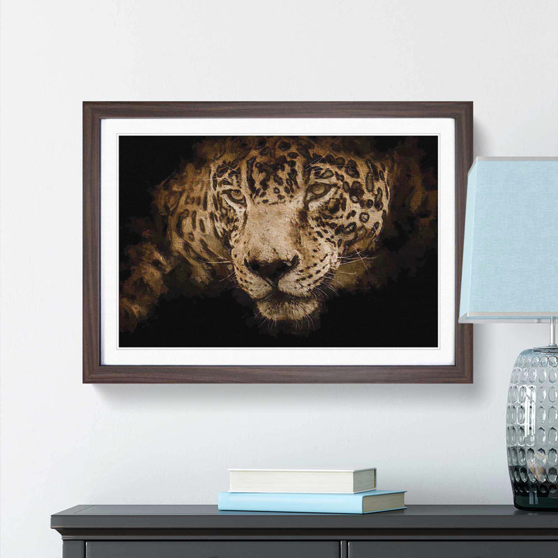 Jaguar Stalking Prey - Wall Art, Walnut Single Picture Frame Wood, 27cm H x 36cm W x 2cm D