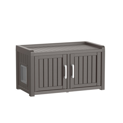 31.98"W Cat Litter Box Enclosurer Cabinet Pet House(Light Brown/Gray)