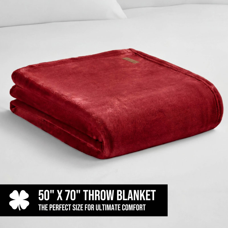 Lucky Brand Solid Plush Throw Blankets, Red
