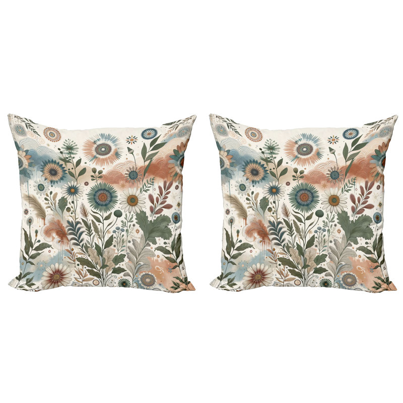 429852_Ambesonne Floral Eucalyptus Housse de coussin 2Pack Tender Garden, H 20 po x l 20 po