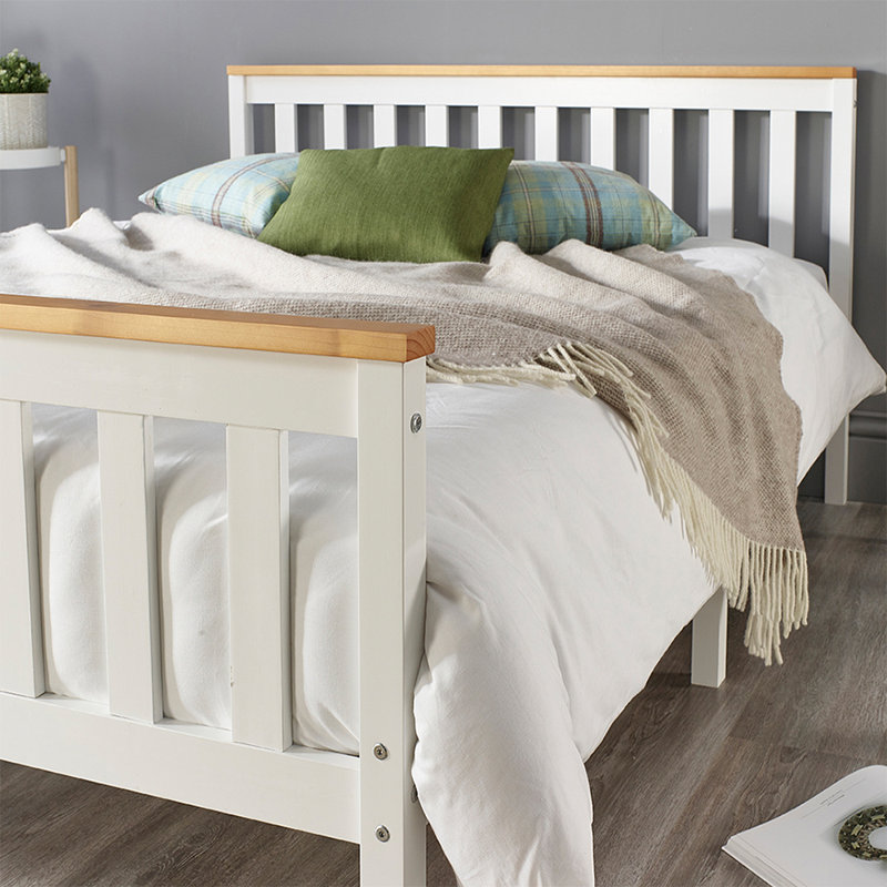 Aadi Solid Wood Shaker Bed Frame, Kingsize (5'), White/Nature