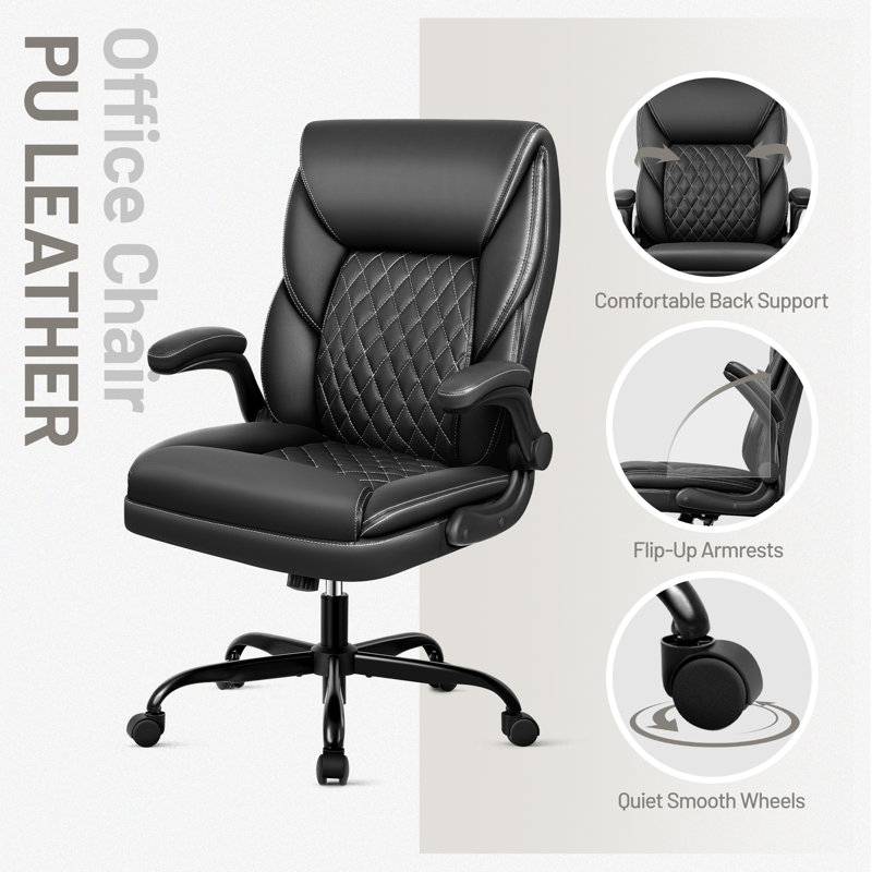 Fauteuil de bureau ergonomique en similicuir, Noir