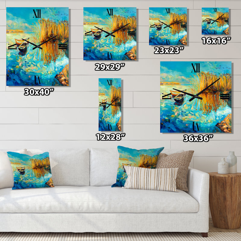 Horloge murale turquoise avec arbres au coucher du soleil, Petit