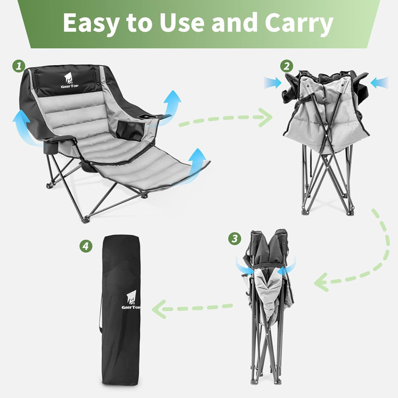  Oversized Folding Outdoor Chair with Removable Footrest – 2-in-1 Portable Camping & Patio Chair, Supports 440 lbs, Dual Cup Holders & Storage Pocket, Compact & Easy to Carry