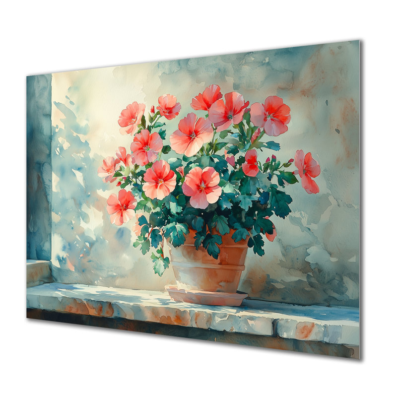 Geranium nature morte au réalisme de couleurs ensoleillées - géraniums, impression murale, H 12 po x l 20 po