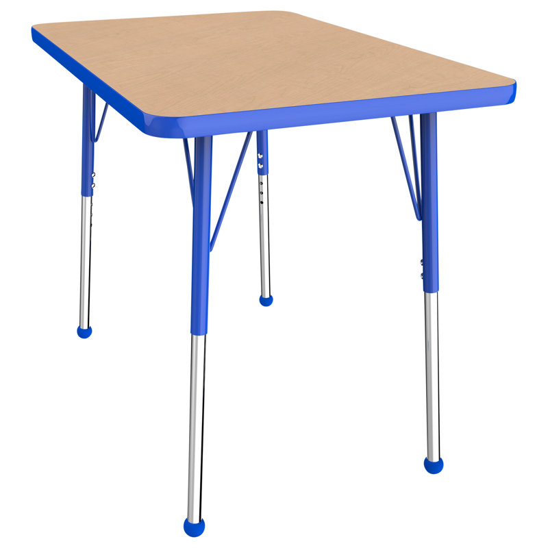 Table d'activité rectangulaire à hauteur réglable en forme de T, 24 po x 36 po, Érable / Bleu, Roulement à bille standard