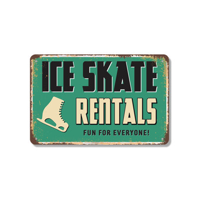 Ice Skate Rentals 10 Inch x 14 Inch Novelty Aluminum Sign