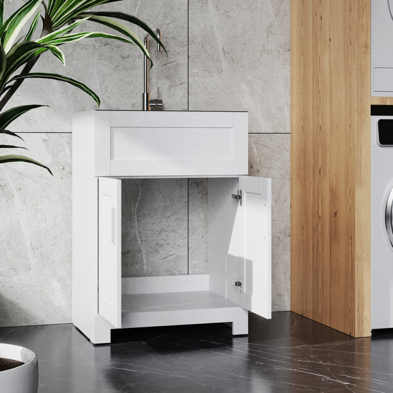 Armoire à lessive blanche 24 po - Robinet et robinet en acier inoxydable à fixation robuste sans effort