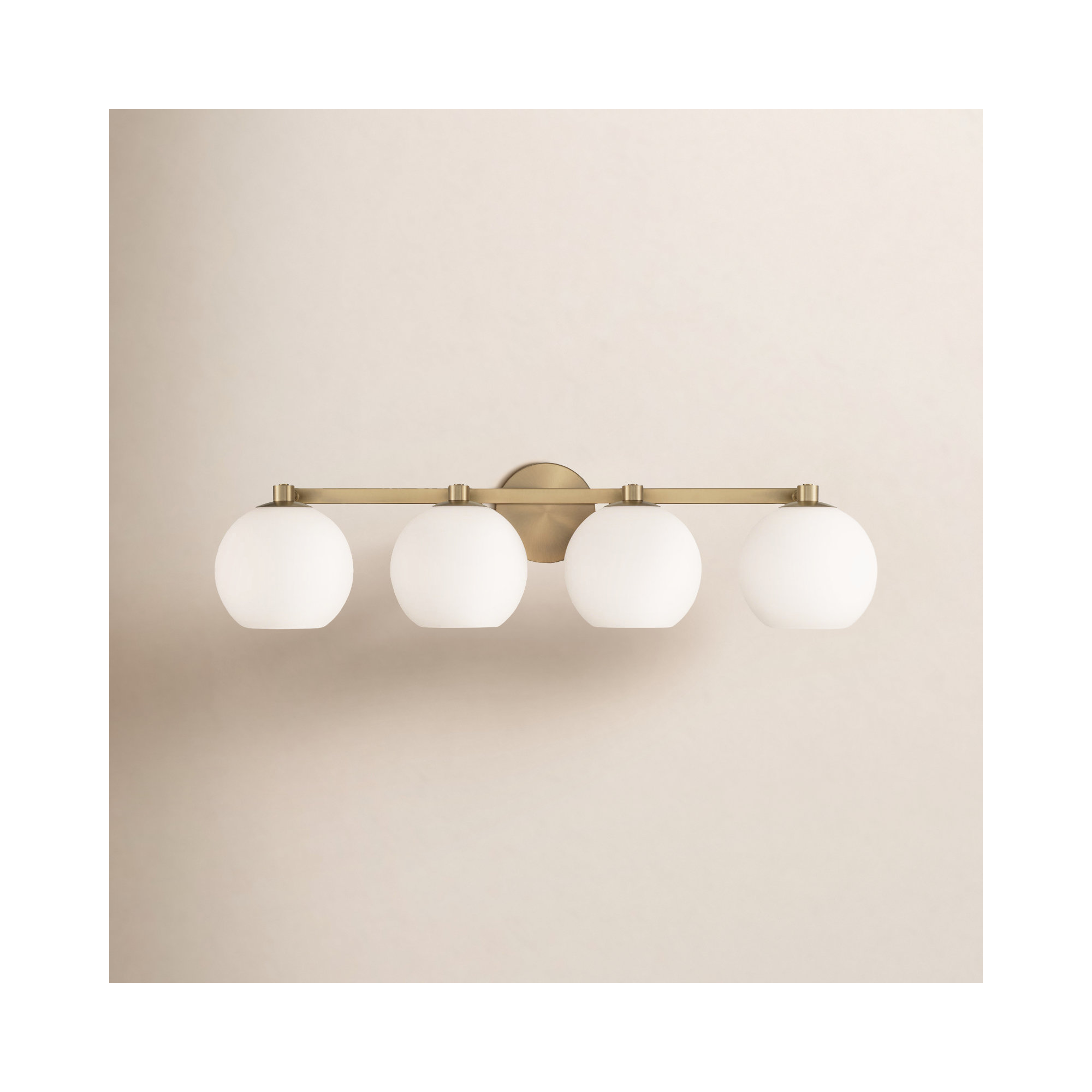 Ansley 4 Light Frosted Dimmable Vanity Light, Aged Brass