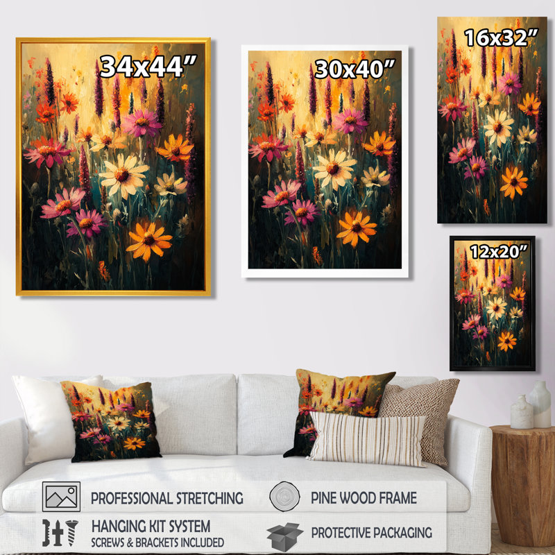 Bayliff - Floral Wall Art Living Room, H 32 po x l 24 po, Reproduction encadrée sans passe-partout, Noir