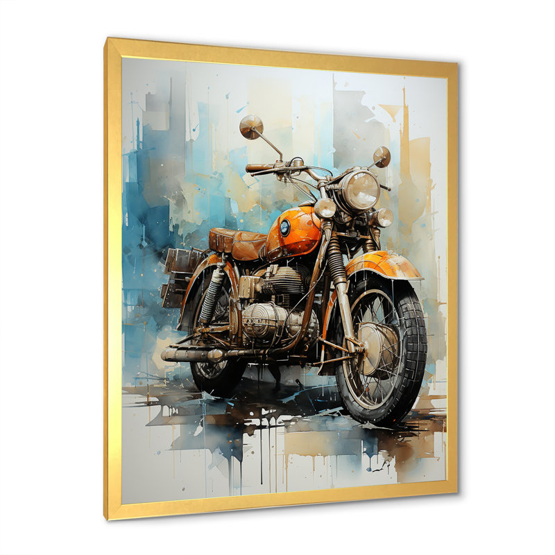 Voyage en moto surréelle sur toile, Cadre doré simple, H 40 po x l 30 po x P 1,5 po