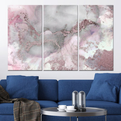 Impression sur toile élégante et moderne - abstrait marbré rose, toile tendue 3P